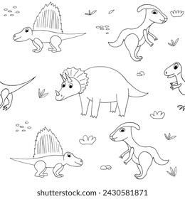 dinosaurs seamless pattern hand drawn in doodle style.