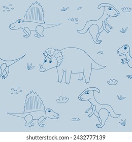 dinosaurs seamless pattern hand drawn in doodle style.