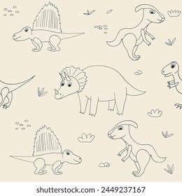 Dinosaurier nahtlose Muster Hand gezeichnet in Doodle-Stil.