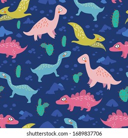 Dinosaurs seamless pattern for kids, Creative vector childish background