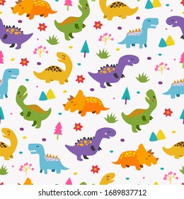 Dinosaurs seamless pattern for kids, Creative vector childish background
