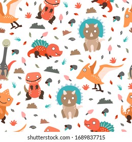 Dinosaurs seamless pattern for kids, Creative vector childish background