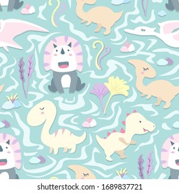 Dinosaurs seamless pattern for kids, Creative vector childish background