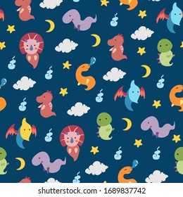 Dinosaurs seamless pattern for kids, Creative vector childish background