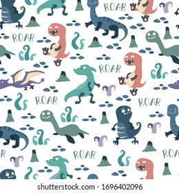 Dinosaurs seamless pattern for kids, Creative vector childish background