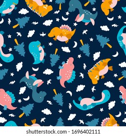 Dinosaurs seamless pattern for kids, Creative vector childish background