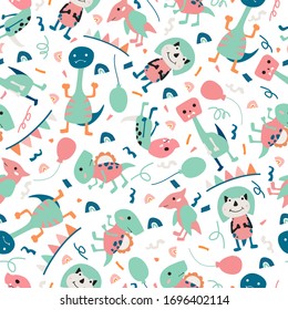 Dinosaurs seamless pattern for kids, Creative vector childish background