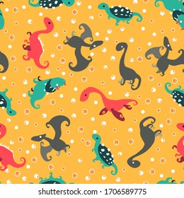 Dinosaurs seamless pattern for kids, Creative vector childish background