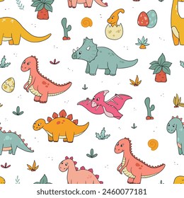 Dinosaurs seamless pattern for nursery prints, wallpaper, wrapping paper, backgrounds, scrapbooking, stationary, etc. EPS 10