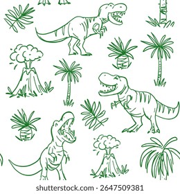 Dinosaurs seamless pattern , set illustrations,monochrome sketch, hand drawn vector