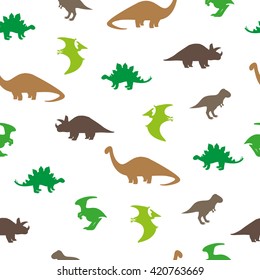Dinosaurs seamless pattern. Silhouettes of dinosaurs isolated on white background. Vector wallpaper. 