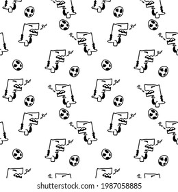 Dinosaurs seamless pattern, T-Rex roaring and dino egg on white wallpaper.