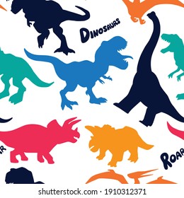 Dinosaurs seamless pattern.Fun t-shirt design for kids.Cute dinosaurs drawing.