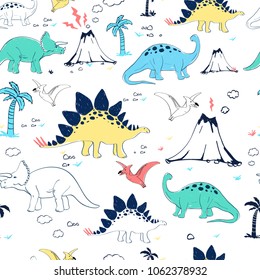 Dinosaurs seamless pattern vector illustration for t-shirt design. Vector illustration design for fashion fabrics, textile graphics, prints.