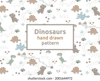 dinosaurs, seamless pattern, vector illustration for textile or printing on paper, cartoon characters