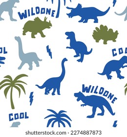 Dinosaurs seamless pattern. Dinosaurs vector print.Fun t-shirt design for kids. Cute Dinosaur character design.