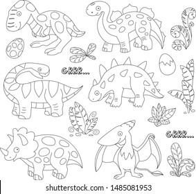 Dinosaurs set. Animals vector. Coloring page dinosaurs. Monster coloring page. Animals vector. Reptile outline. Childrens cartoon