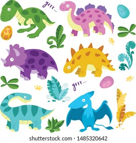 Dinosaurs set. Animals vector. Dinosaurs illustration. Cute animals cartoon.