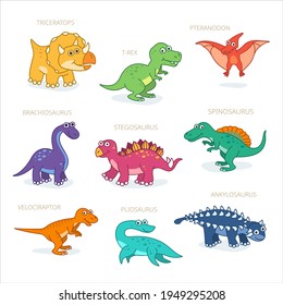 Dinosaurs set in cartoon style. Cute dino characters.