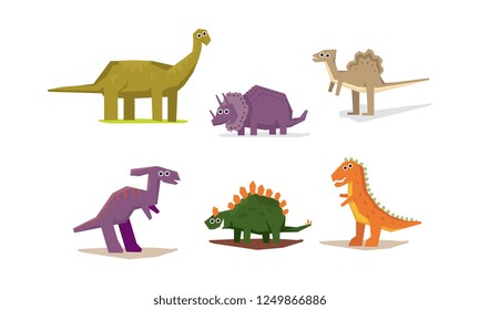 Dinosaurs set, cute geometric Jurassic period animals vector Illustration on a white background