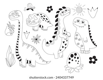 dinosaurs Set of funny. Pink dinosaur. Vector illustration