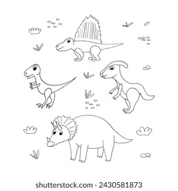 dinosaurs set hand drawn in doodle style.