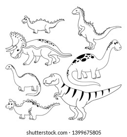 Dinosaurs set. Hand drawn vector dinosaurs on white background. Cartoon Dino.