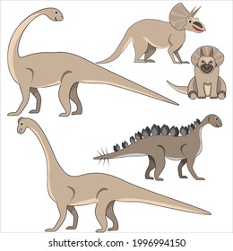 Dinosaurs, set, isolated on white background. Clip art, vector.