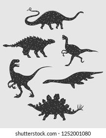 Dinosaurs set. Silhouettes dino. Vector illustration isolated on gray background.