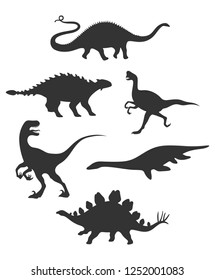 Dinosaurs set. Silhouettes dino. Vector illustration isolated on white background.