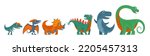 Dinosaurs set. Triceratops, diplodocus, tyrannosaurus, stegosaurus, pterosaur, corythosaurus. Vector colorful flat illustration isolated on white background. Design for t-shirt or web icon