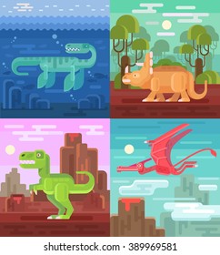 Dinosaurs set. Vector flat illustrations