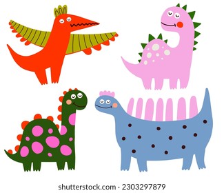 Dinosaurs set of vector illustrations. Cute colored dino.