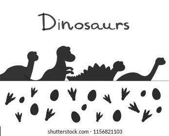 Dinosaurs silhouette cartoon set illustration