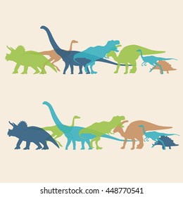 Dinosaurs silhouette colorful background