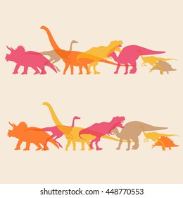 Dinosaurs silhouette colorful background