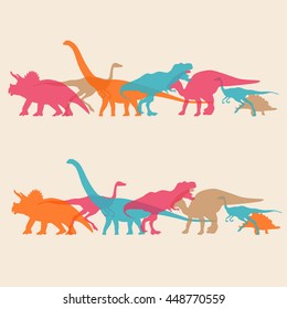 Dinosaurs silhouette colorful background