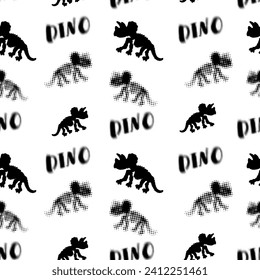 Dinosaurs silhouette seamless pattern black and white illustration of a predator animal 