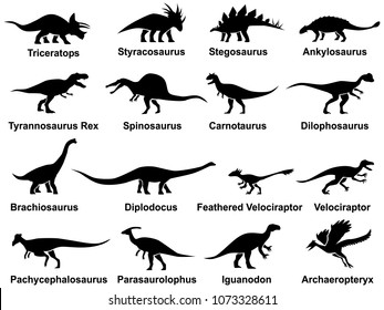Dinosaurs silhouette wildlife animal Jurassic Paleontology dinosaurs vector design isolated vector set