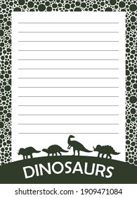 Dinosaurs silhouettes. Form for writing, paper. Frame for writing. eps10 vector stock illustration