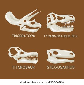 Dinosaurs silhouettes head set. Vector flat set illustration. Dinosaurs museum