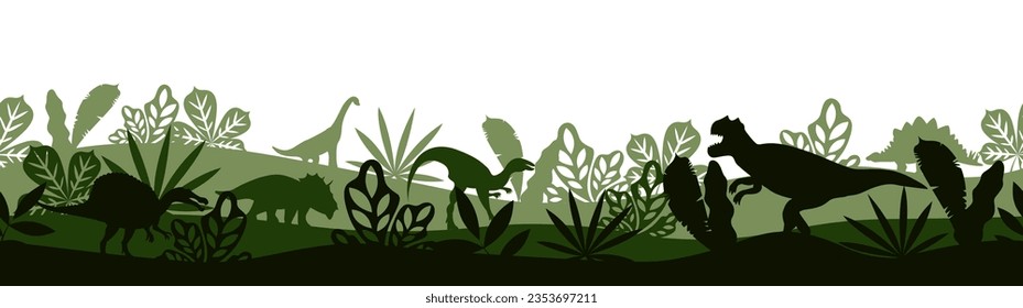 Dinosaurs silhouettes landscape. Dinosaur background