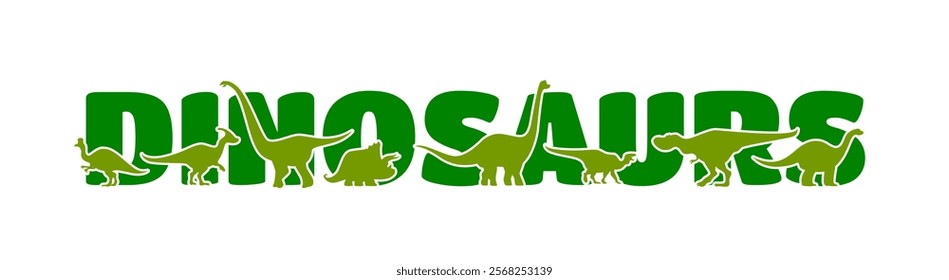 Dinosaurs silhouettes of prehistoric dino animals and jurassic reptiles. Vector jurassic tarbosaurus, triceratops, brachiosaurus and iguanodon, omeisaurus and corythosaurus dinosaurs green silhouettes