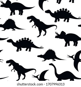 Dinosaurs silhouettes seamless pattern, vector illustration