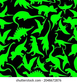 Dinosaurs silhouettes, seamless pattern, vector illustration