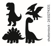 Dinosaurs Silhouettes Set. Black and white