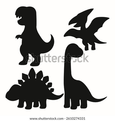 Dinosaurs Silhouettes Set. Black and white