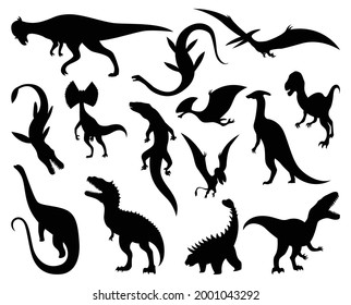 Dinosaurs silhouettes set. Dino monsters icons. Prehistoric reptile monsters. Vector illustration isolated on white. Sketch set