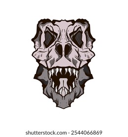 dinosaurs skeleton head skull stylized as engraving. face view. hand drawn woodcut engraving illustration of dinosaur with a bone