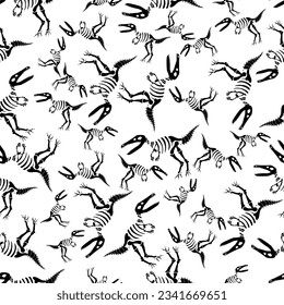 Dinosaurs skeleton seamless pattern. Cool print for textiles. Blzck and white pattern